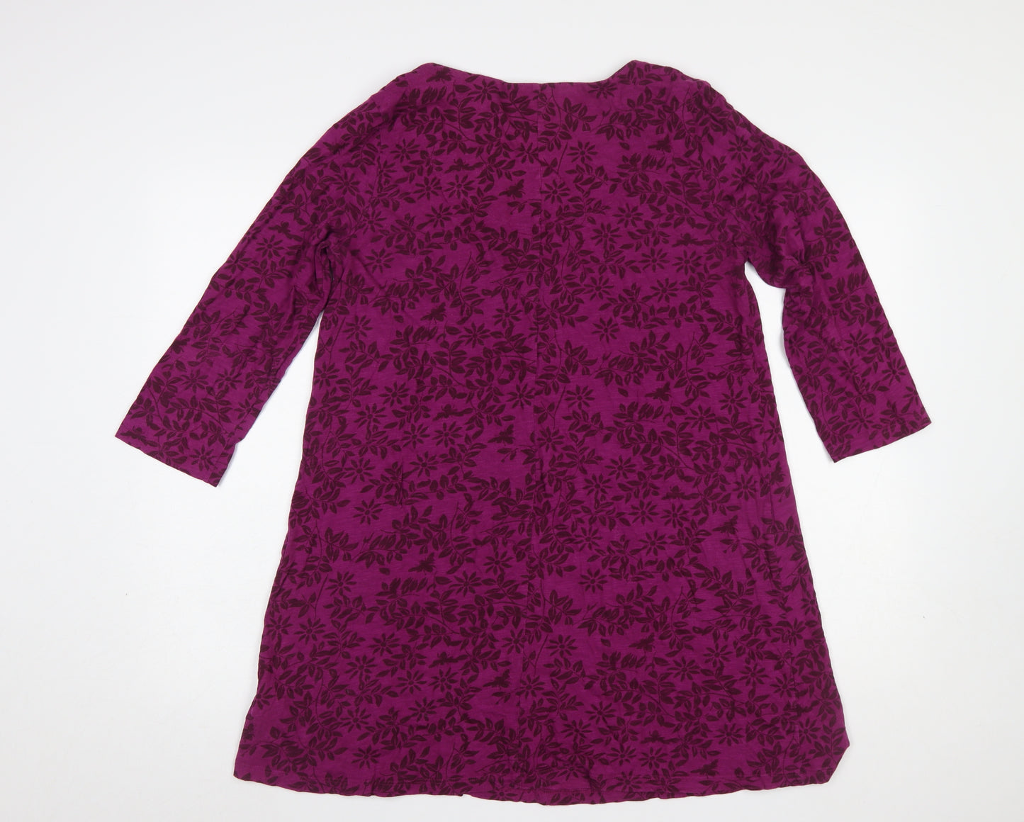 White Stuff Women's Purple Floral A-Line Knee Length Cotton Dress Size 12