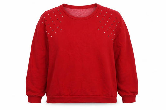 Front view of Tezenis women’s red studded pullover sweatshirt, size L