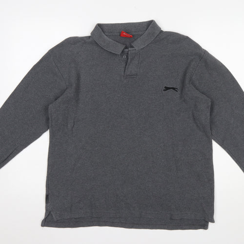 Slazenger Men's Grey Long Sleeve Cotton Polo Shirt L