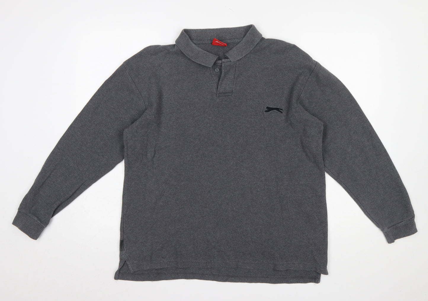 Slazenger Men's Grey Long Sleeve Cotton Polo Shirt L