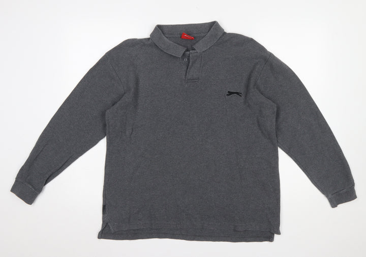 Slazenger Men's Grey Long Sleeve Cotton Polo Shirt L