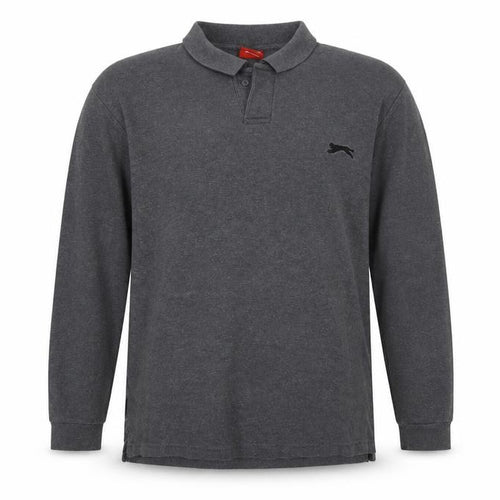 Slazenger Men's Grey Long Sleeve Cotton Polo Shirt L