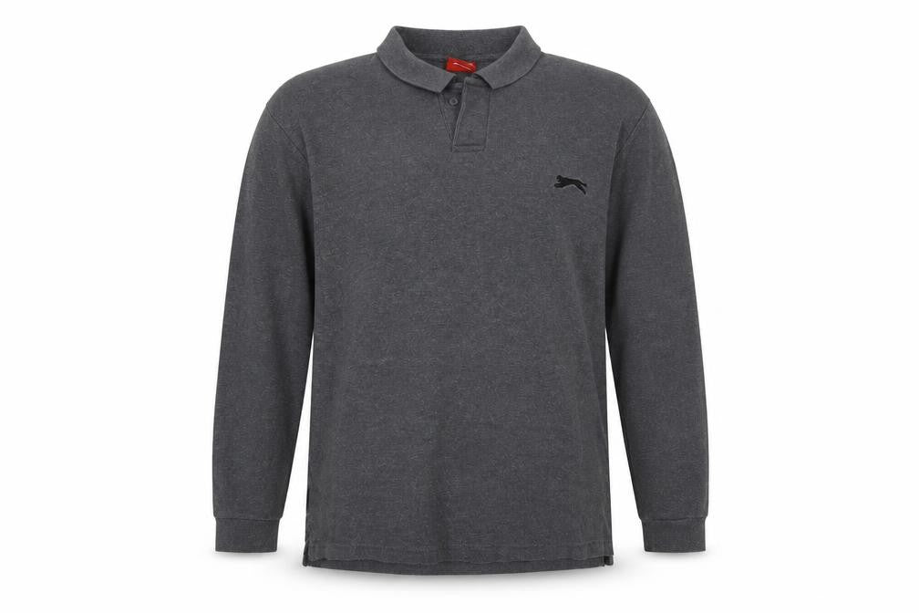 Slazenger Men's Grey Long Sleeve Cotton Polo Shirt L