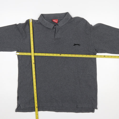 Slazenger Men's Grey Long Sleeve Cotton Polo Shirt L