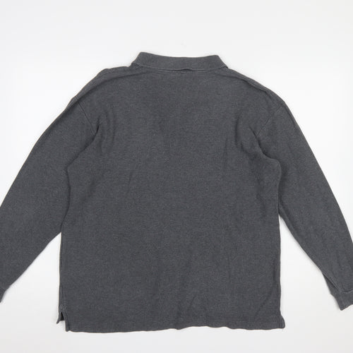 Slazenger Men's Grey Long Sleeve Cotton Polo Shirt L