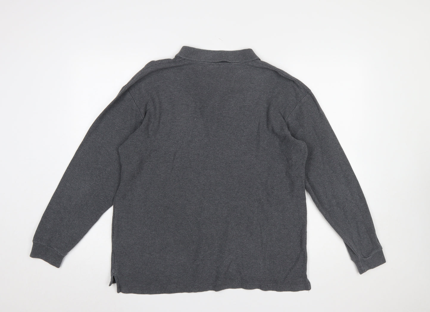 Slazenger Men's Grey Long Sleeve Cotton Polo Shirt L