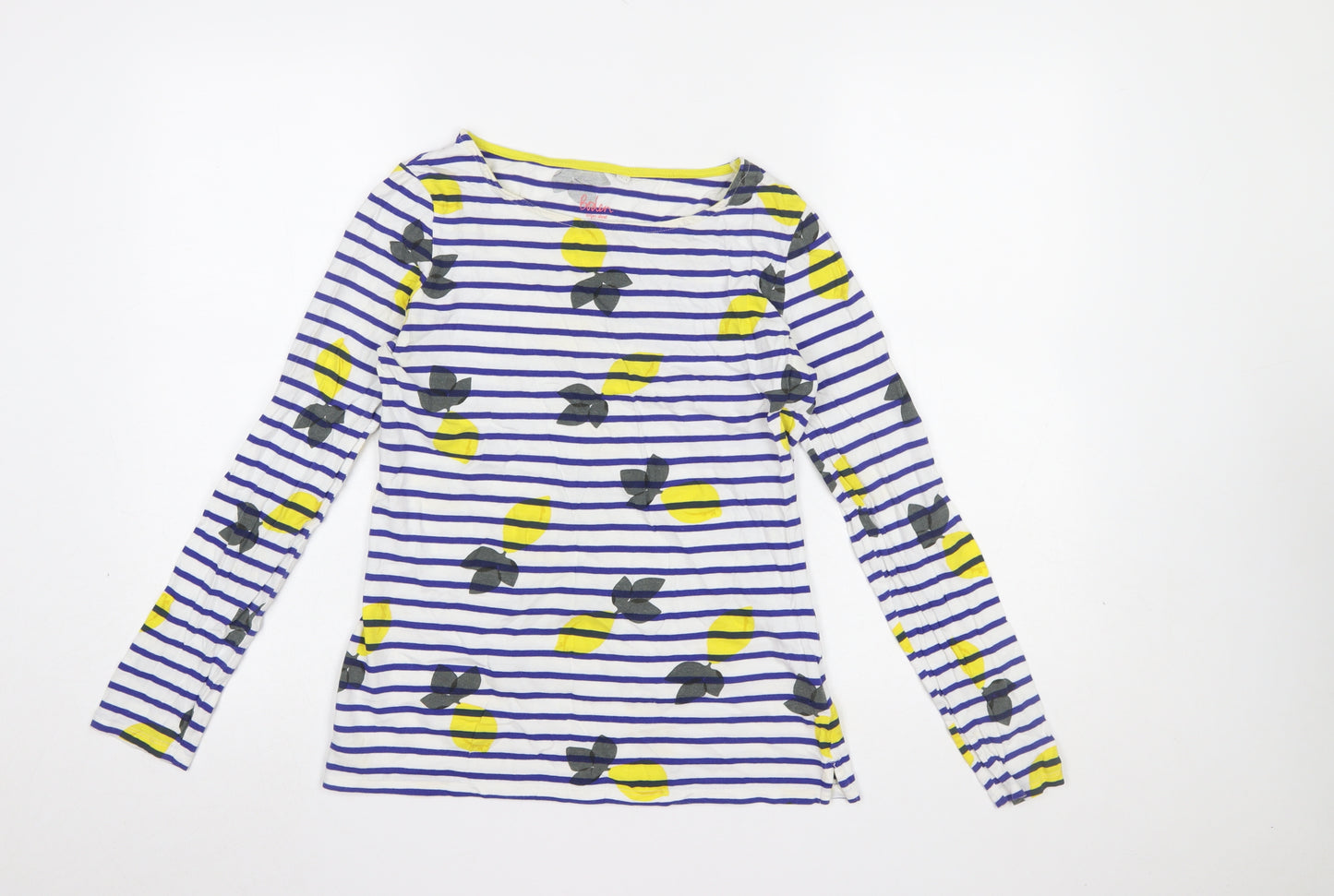 Boden Women’s Multicoloured Lemon Stripe Long Sleeve Cotton T-Shirt UK 8