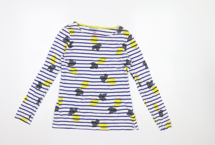 Boden Women’s Multicoloured Lemon Stripe Long Sleeve Cotton T-Shirt UK 8