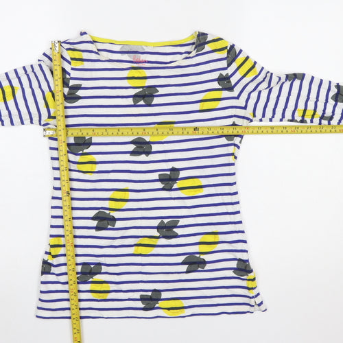 Boden Women’s Multicoloured Lemon Stripe Long Sleeve Cotton T-Shirt UK 8