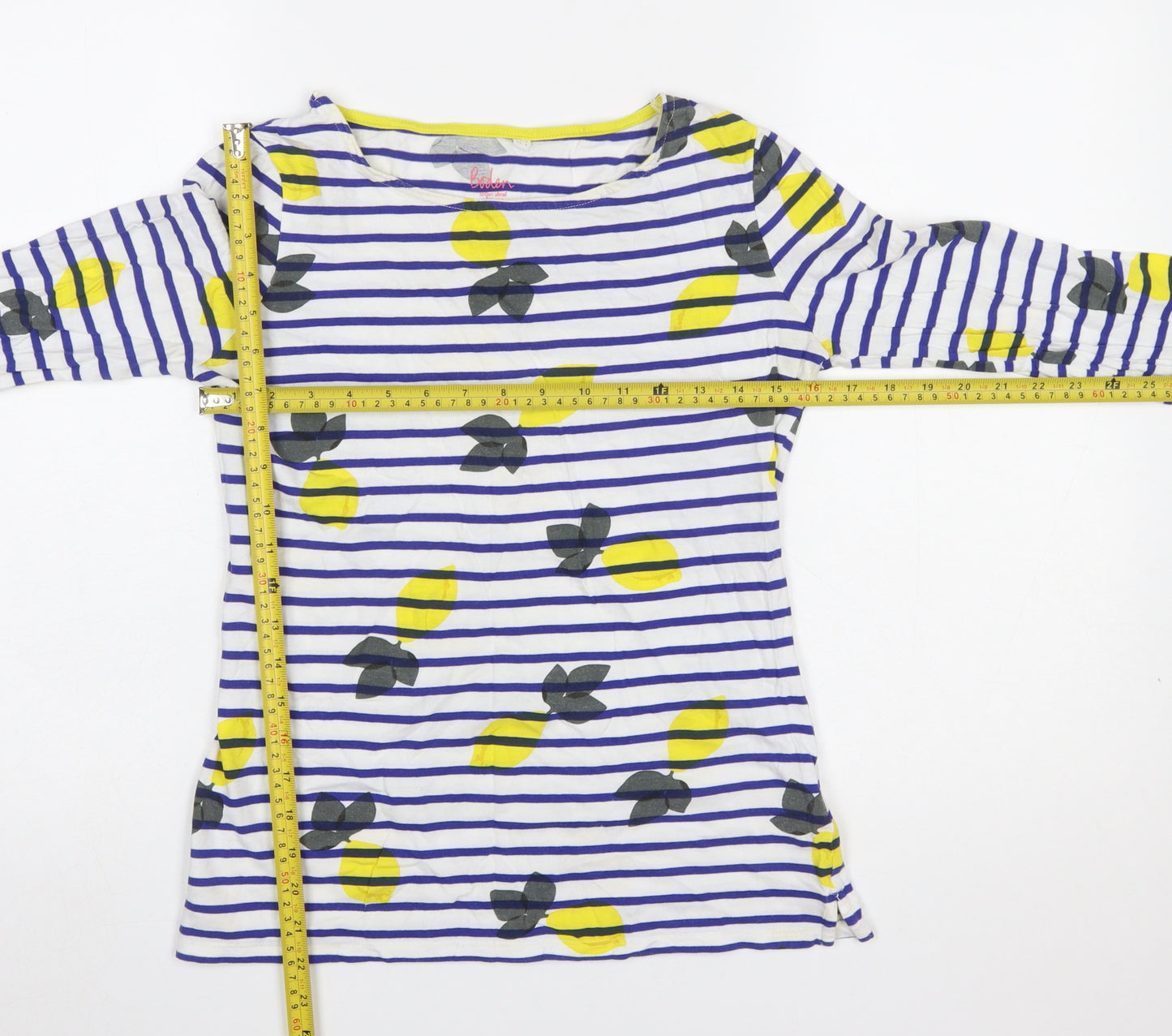 Boden Women’s Multicoloured Lemon Stripe Long Sleeve Cotton T-Shirt UK 8