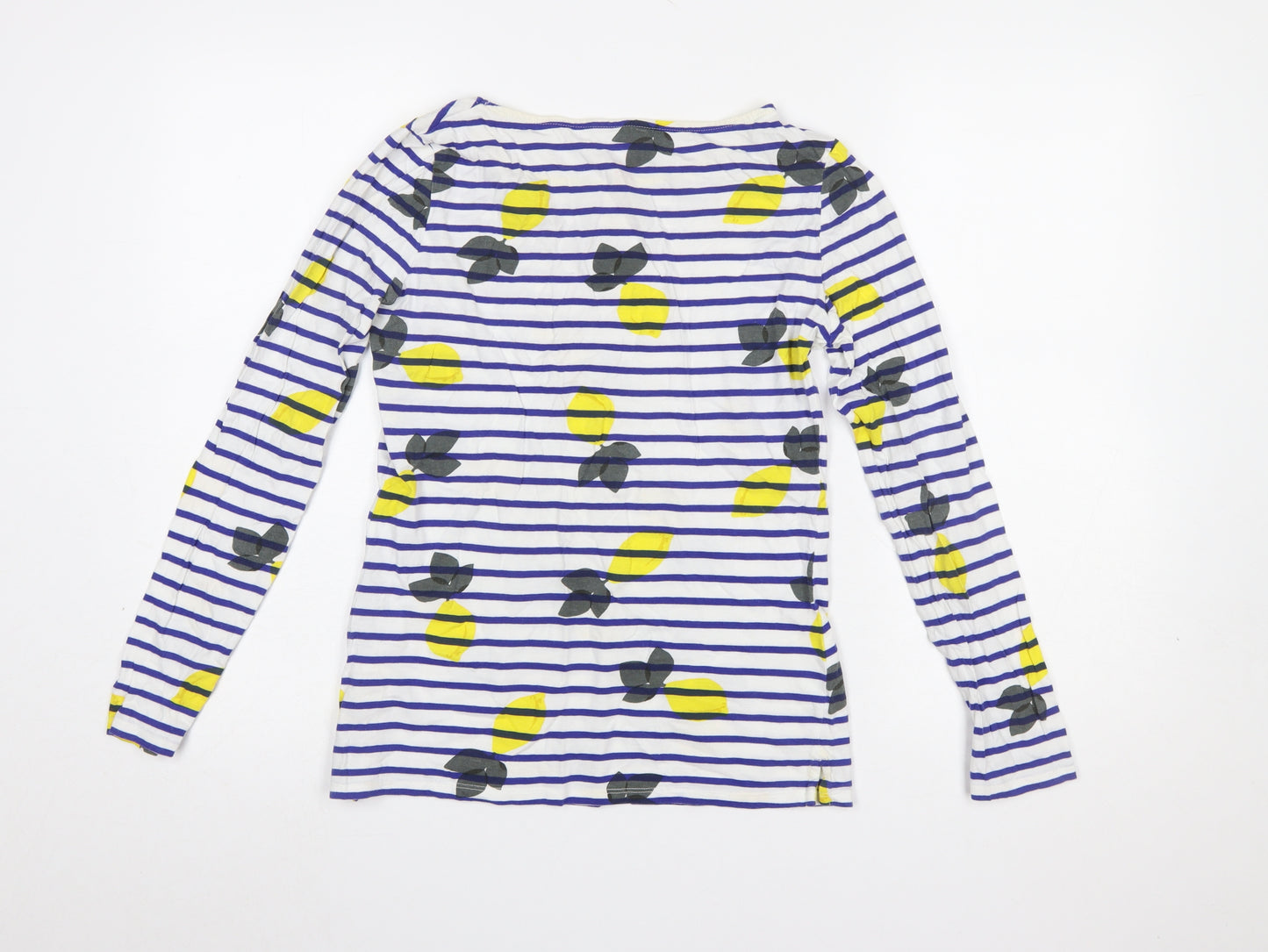 Boden Women’s Multicoloured Lemon Stripe Long Sleeve Cotton T-Shirt UK 8