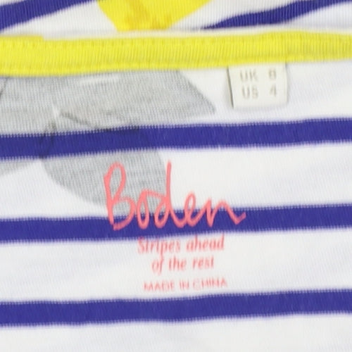 Boden Women’s Multicoloured Lemon Stripe Long Sleeve Cotton T-Shirt UK 8