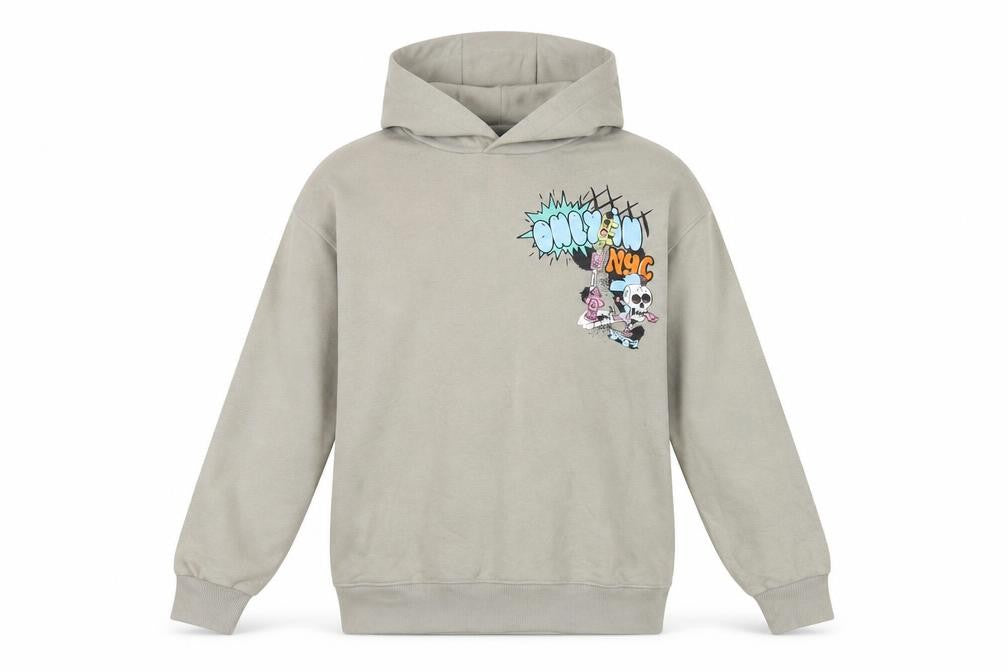 Front view of Marks & Spencer boys’ beige graphic pullover hoodie 12 years cotton blend