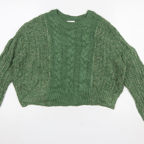 Noisy May Women's Green Cable Knit Acrylic Jumper Size M