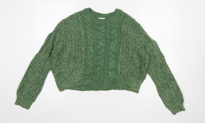Noisy May Women's Green Cable Knit Acrylic Jumper Size M