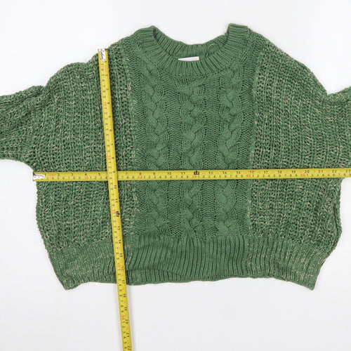 Noisy May Women's Green Cable Knit Acrylic Jumper Size M