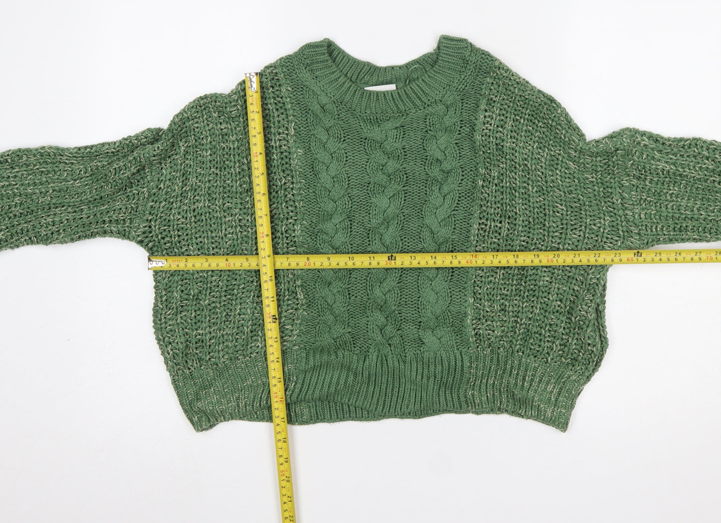 Noisy May Women's Green Cable Knit Acrylic Jumper Size M