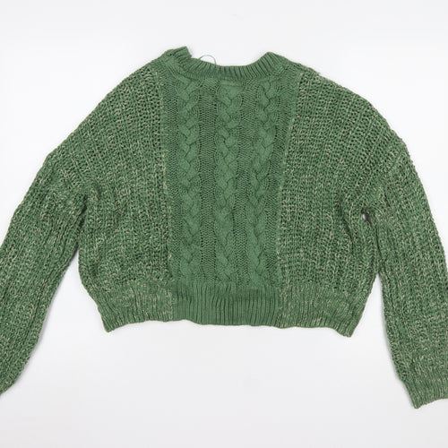 Noisy May Women's Green Cable Knit Acrylic Jumper Size M