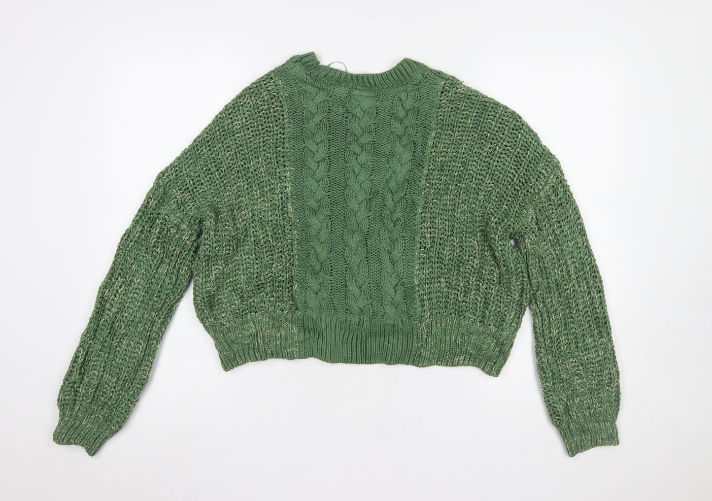 Noisy May Women's Green Cable Knit Acrylic Jumper Size M
