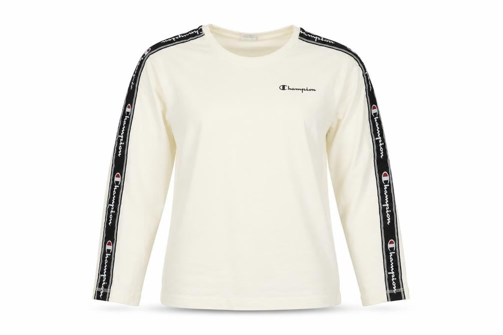Front view of Champion Women's Ivory Long Sleeve Crew Neck Jersey Top, size S