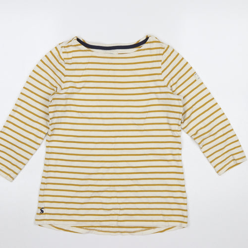 Joules Womens Yellow White Striped 3/4 Sleeve Cotton Boat Neck Top Size 8