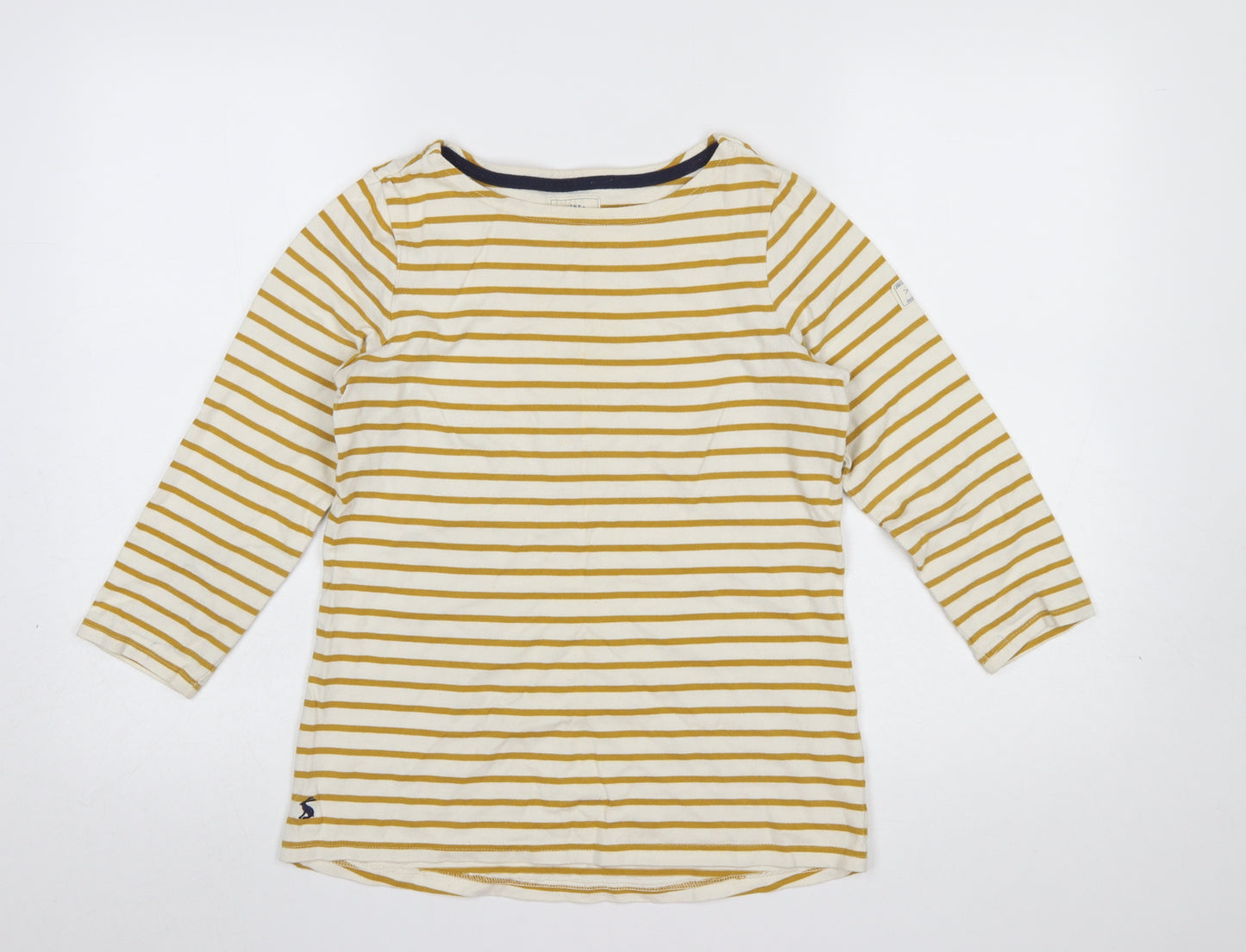 Joules Womens Yellow White Striped 3/4 Sleeve Cotton Boat Neck Top Size 8