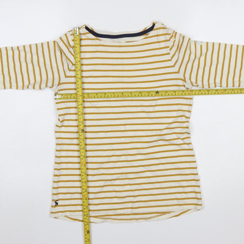 Joules Womens Yellow White Striped 3/4 Sleeve Cotton Boat Neck Top Size 8