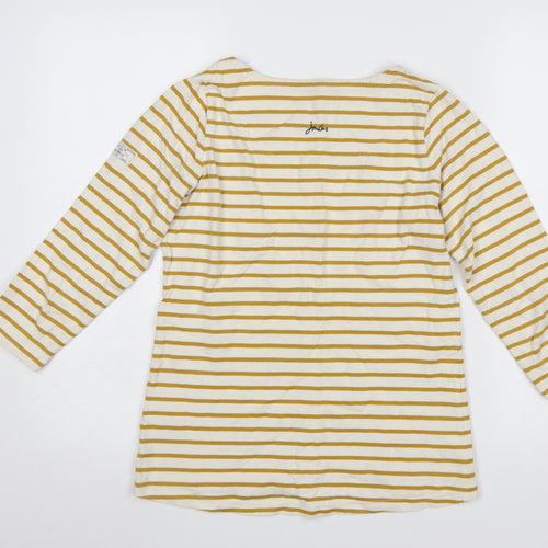 Joules Womens Yellow White Striped 3/4 Sleeve Cotton Boat Neck Top Size 8