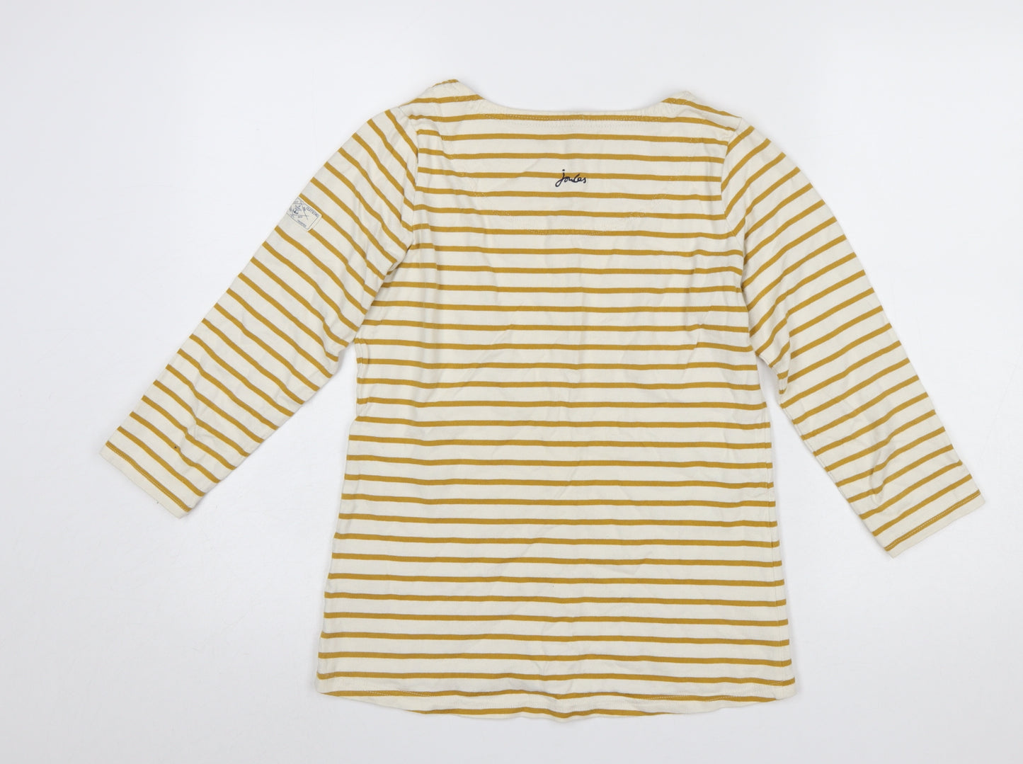 Joules Womens Yellow White Striped 3/4 Sleeve Cotton Boat Neck Top Size 8