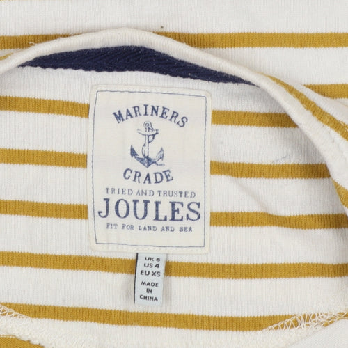 Joules Womens Yellow White Striped 3/4 Sleeve Cotton Boat Neck Top Size 8