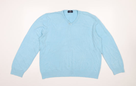 Marks and Spencer Blue Harbour Men's Blue XL V-Neck Cotton Jumper