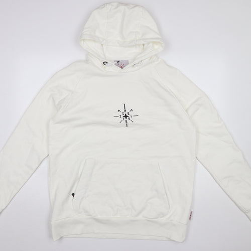 IHTEVEL Men White Pullover Hoodie M Cotton Graphic Fleece Sweatshirt
