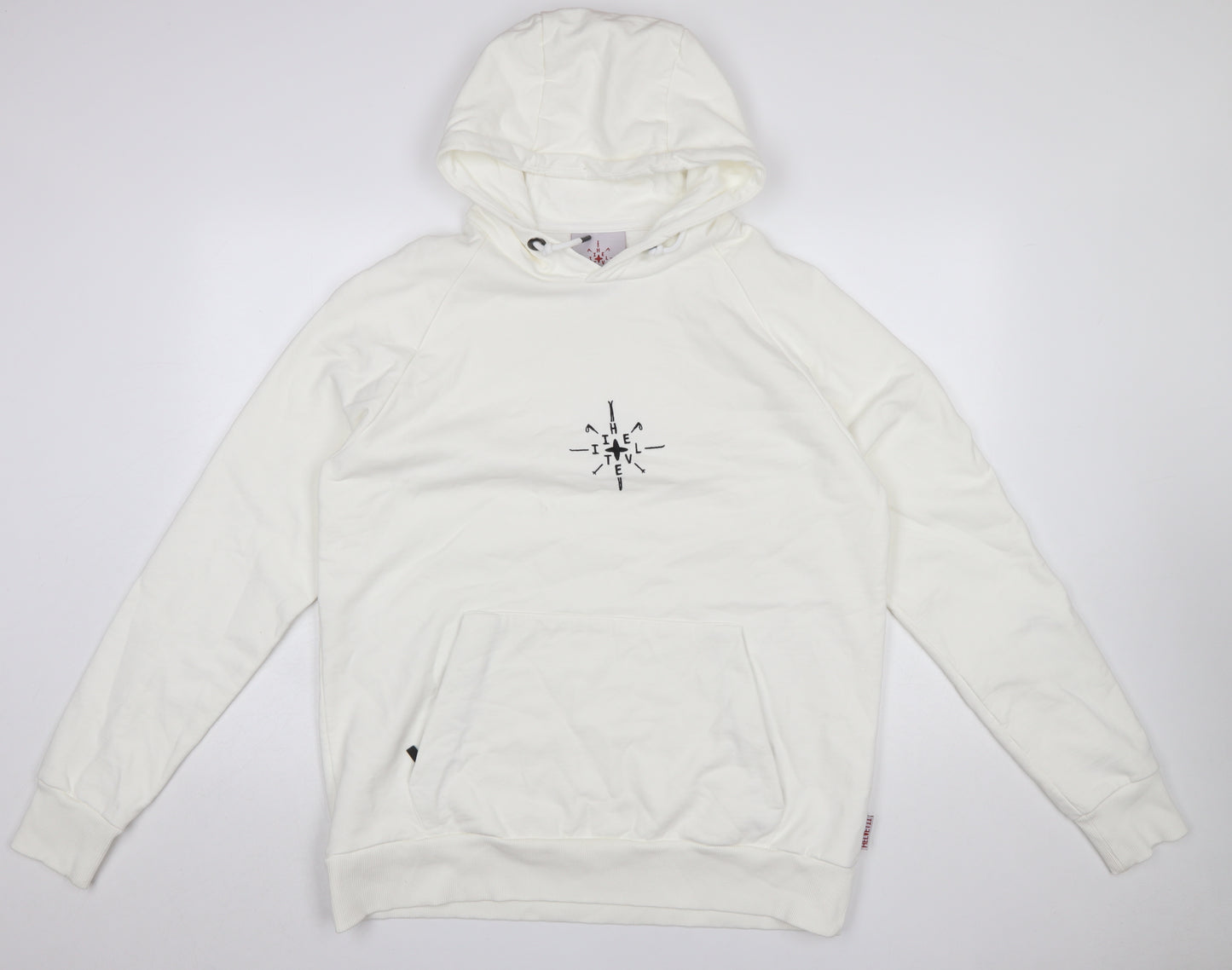 IHTEVEL Men White Pullover Hoodie M Cotton Graphic Fleece Sweatshirt