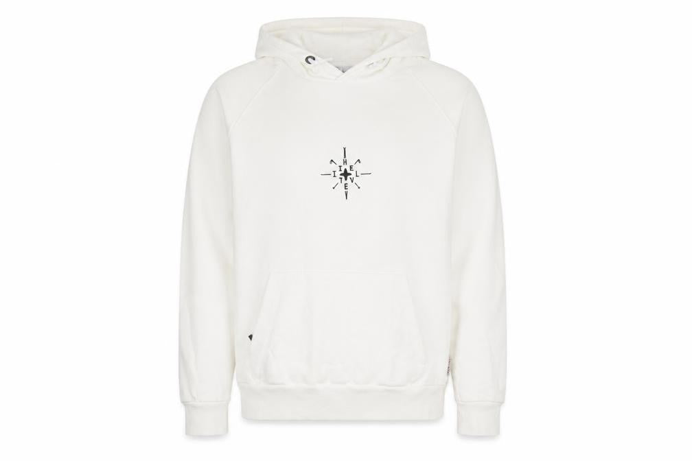 Front view of IHTEVEL Men White Pullover Hoodie M Cotton Graphic Fleece Sweatshirt