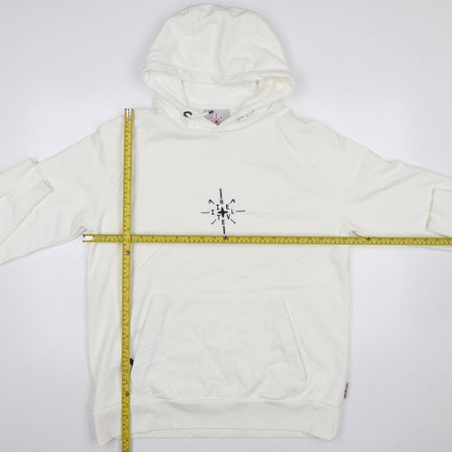 IHTEVEL Men White Pullover Hoodie M Cotton Graphic Fleece Sweatshirt