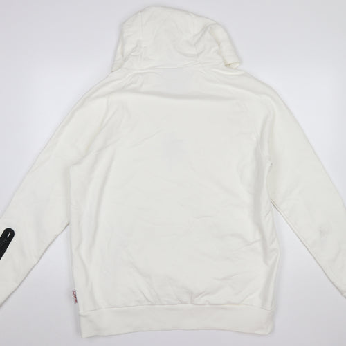 IHTEVEL Men White Pullover Hoodie M Cotton Graphic Fleece Sweatshirt