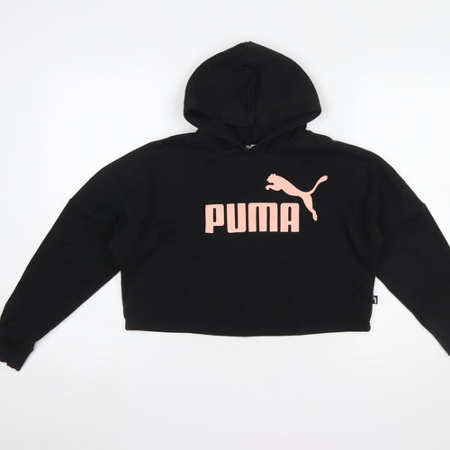Puma Girls Black Logo Pullover Hoodie Size L Cotton Blend Fleece