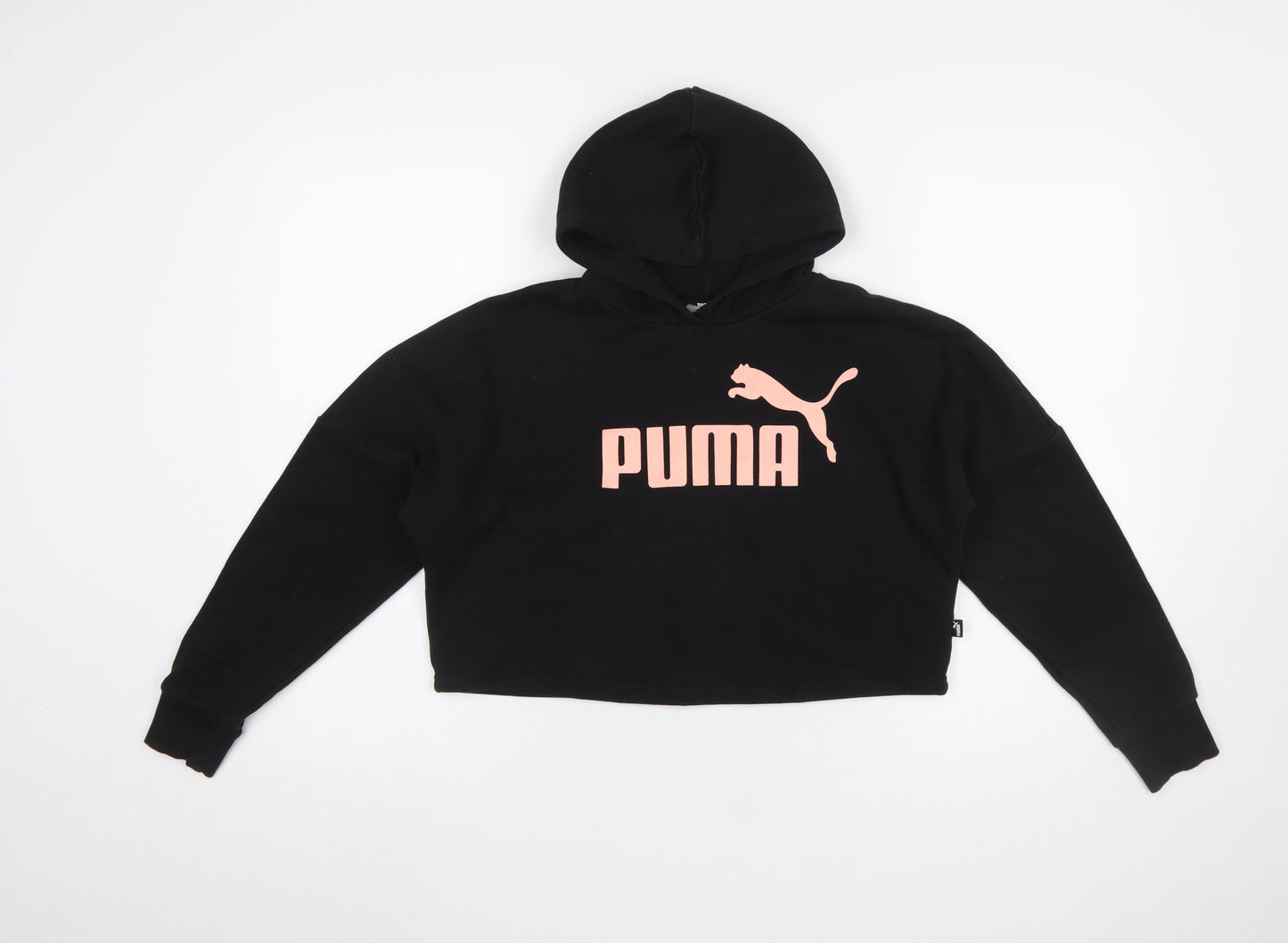Puma Girls Black Logo Pullover Hoodie Size L Cotton Blend Fleece