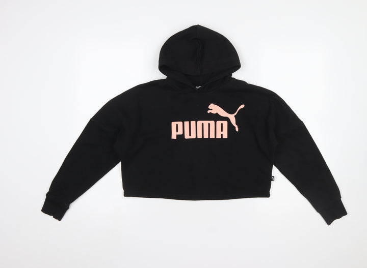 Puma Girls Black Logo Pullover Hoodie Size L Cotton Blend Fleece