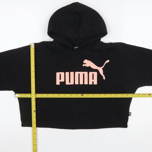Puma Girls Black Logo Pullover Hoodie Size L Cotton Blend Fleece