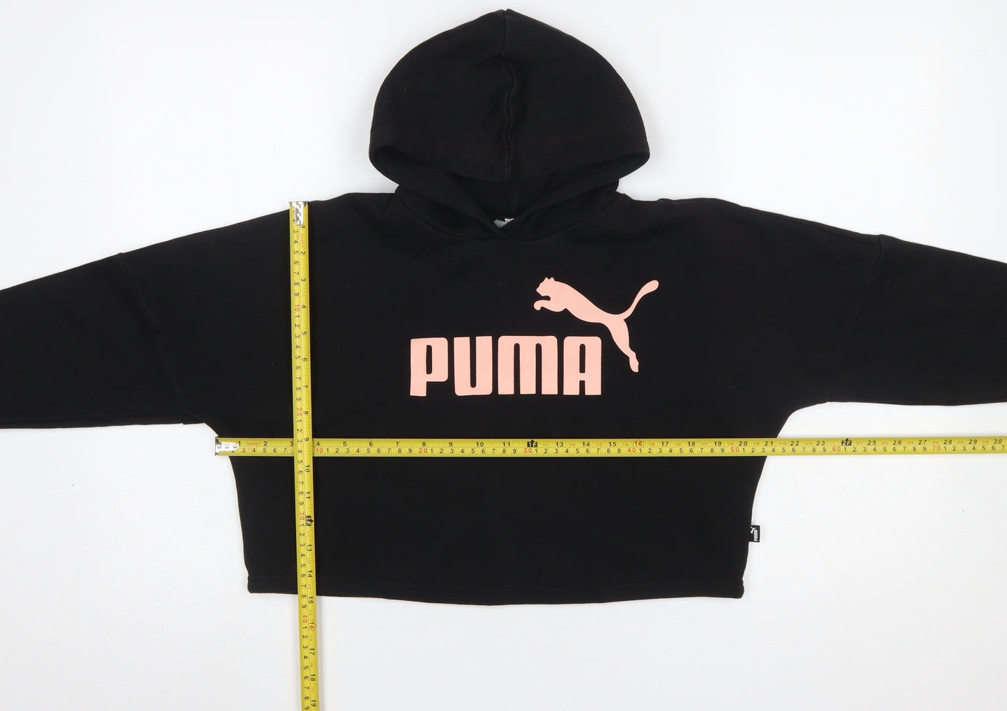 Puma Girls Black Logo Pullover Hoodie Size L Cotton Blend Fleece