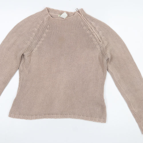 Soft Grey Women's Beige Cotton Chunky Knit Raglan Jumper Size 10/12