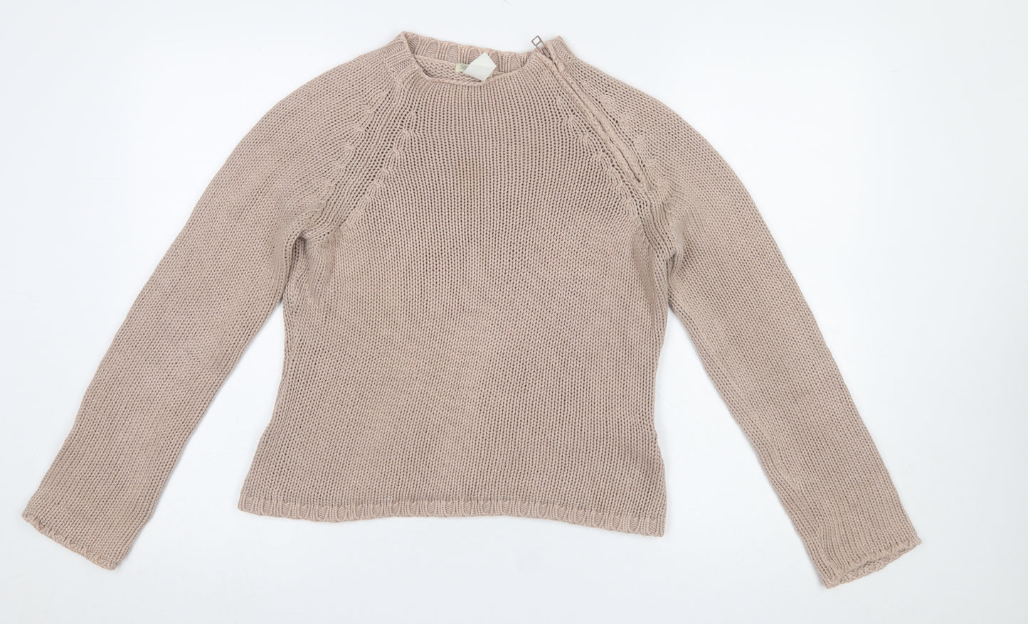 Soft Grey Women's Beige Cotton Chunky Knit Raglan Jumper Size 10/12