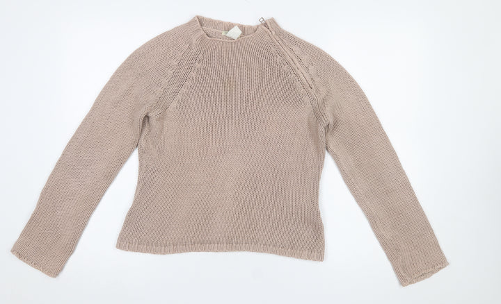Soft Grey Women's Beige Cotton Chunky Knit Raglan Jumper Size 10/12