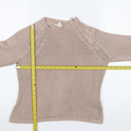 Soft Grey Women's Beige Cotton Chunky Knit Raglan Jumper Size 10/12