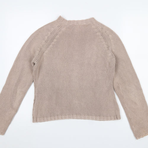 Soft Grey Women's Beige Cotton Chunky Knit Raglan Jumper Size 10/12