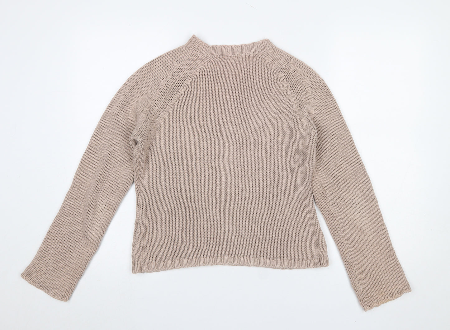 Soft Grey Women's Beige Cotton Chunky Knit Raglan Jumper Size 10/12