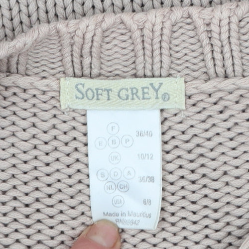 Soft Grey Women's Beige Cotton Chunky Knit Raglan Jumper Size 10/12