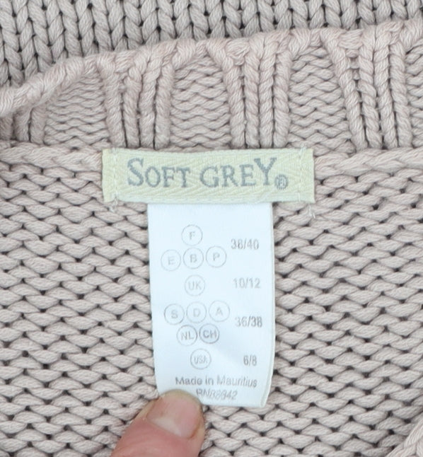 Soft Grey Women's Beige Cotton Chunky Knit Raglan Jumper Size 10/12