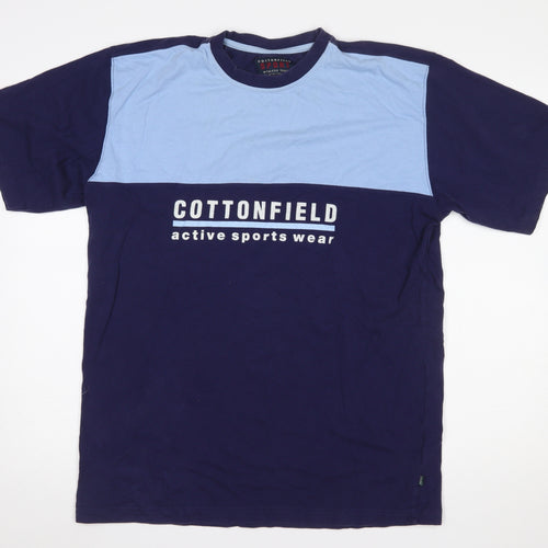 Cottonfield Sport Men's Blue Colourblock Crew Neck T-Shirt Size L